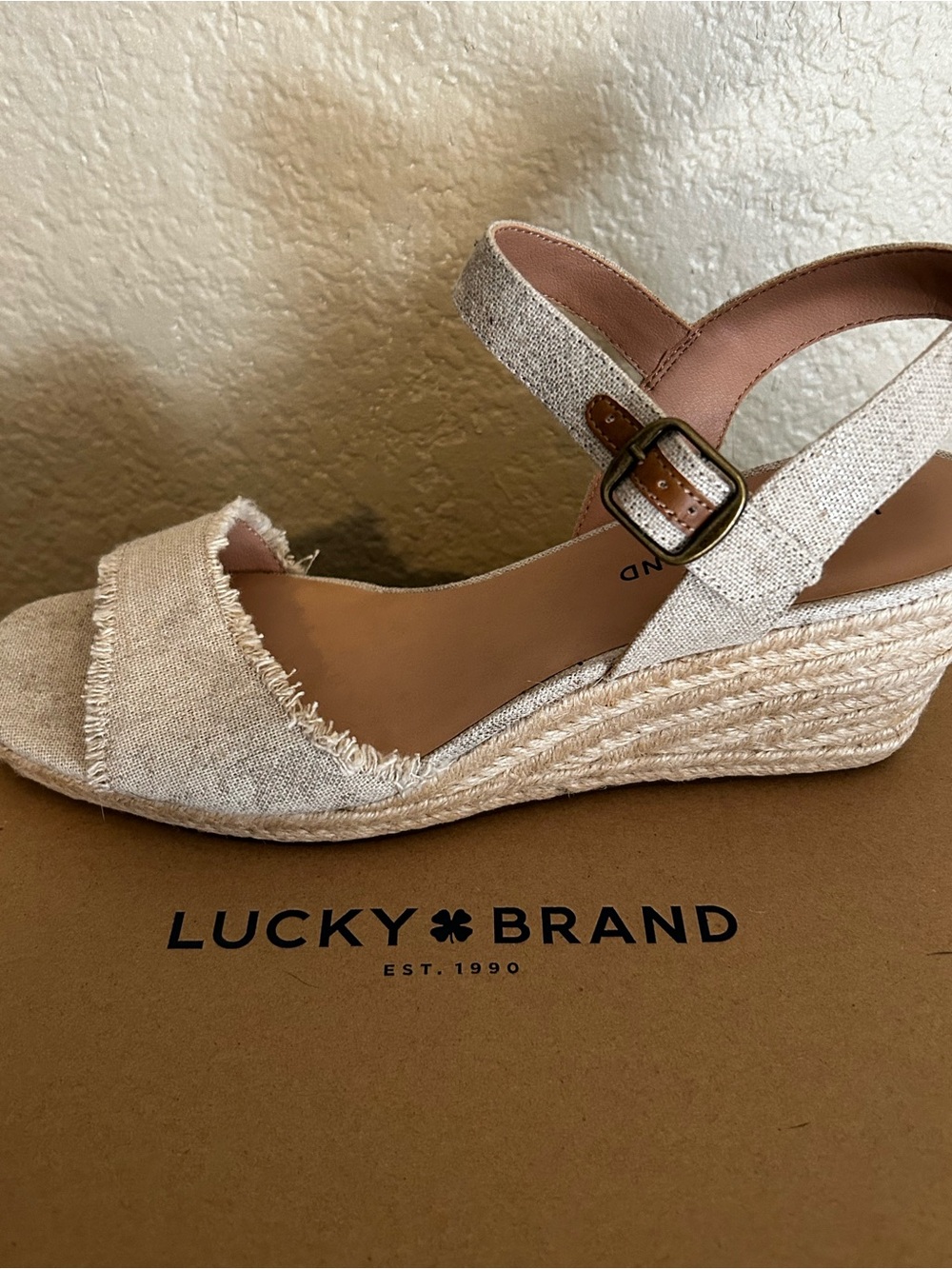 Lucky Brand Natural Linen Espadrille Wedge Sandals